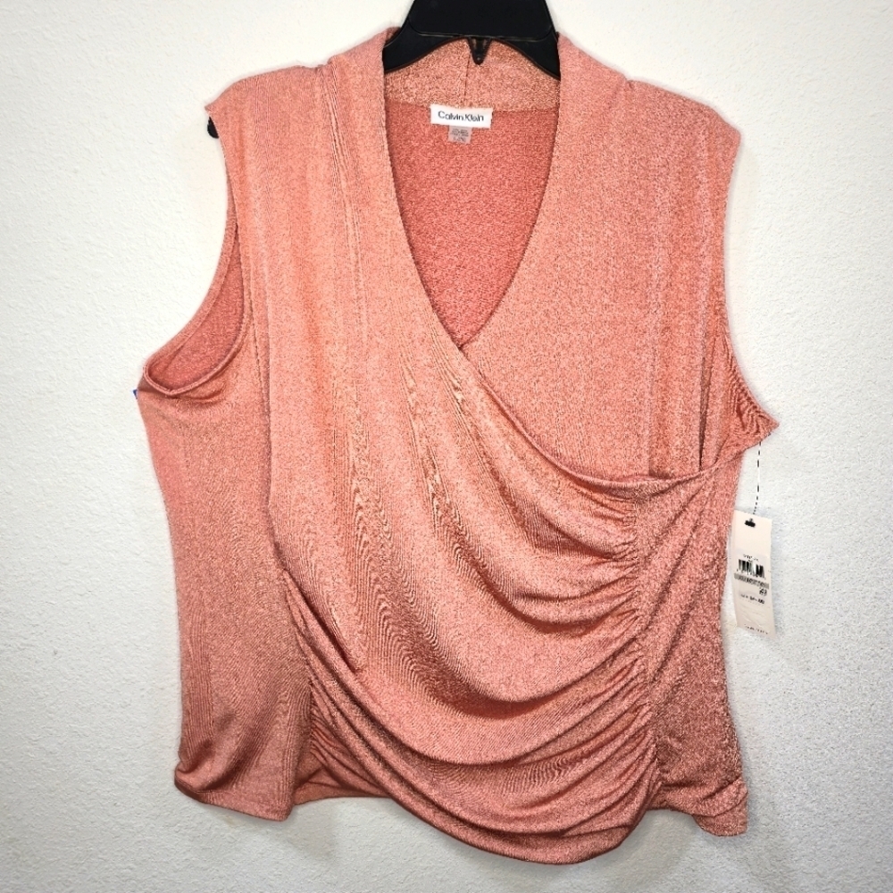 Calvin Klein Womens  Sleeveless Top Summer Ruched Blouse Size 1X.